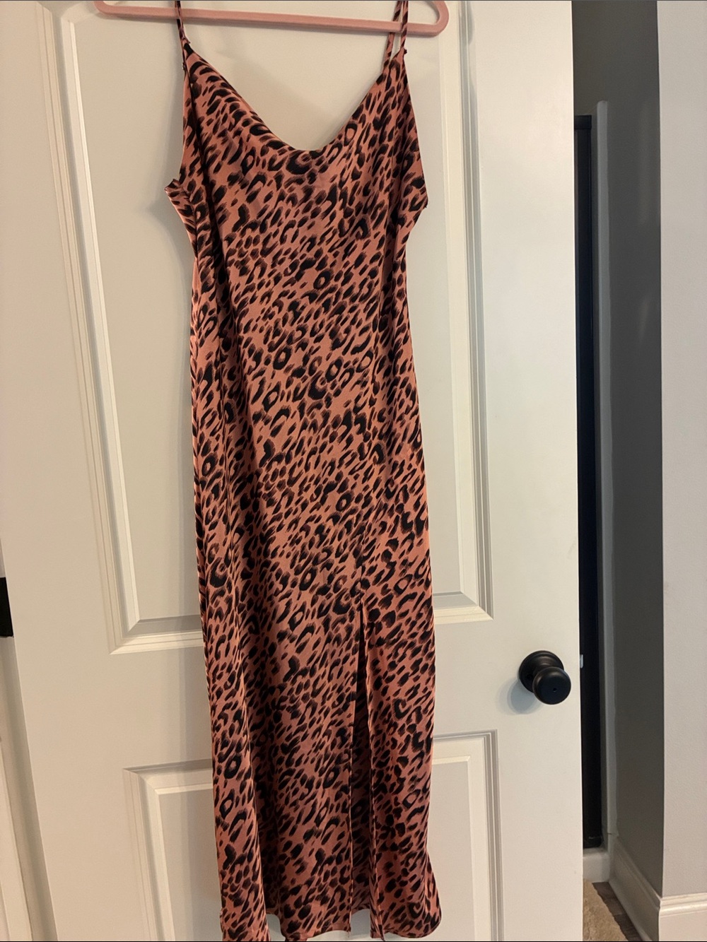 Leopard Print Slip Dress in Pink and black